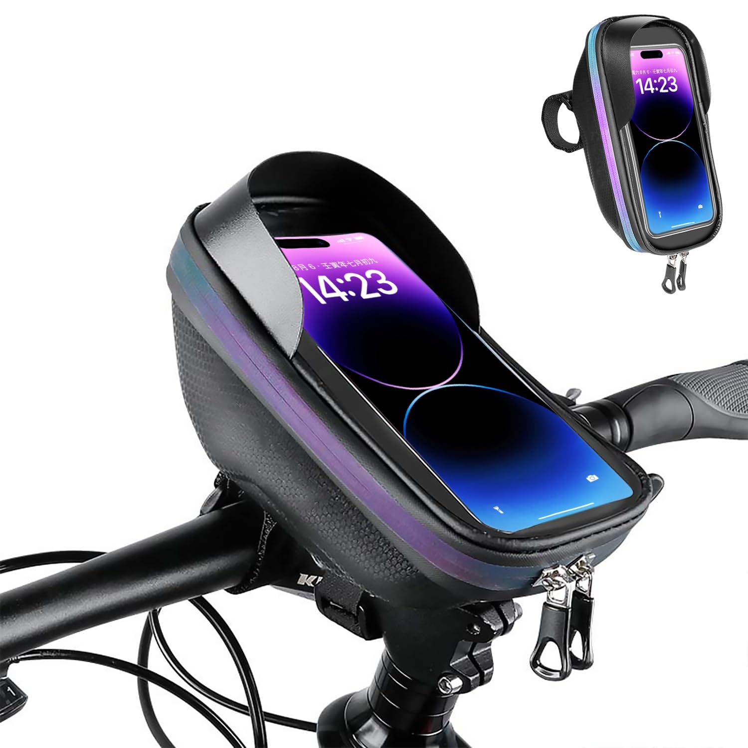 Photo 1 of JLNGTHONG Bike Phone Holder, Bicycle Front Frame Handlebar Bag EVA Hard Shell Waterproof Bike Accessories with Touch-Screen and Rain Cover for Phones under 6.9''