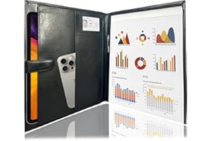 Handmade Full Grain Leather Business Portfolio by Rustic Town | Professional Organizer Men & Women | Durable Leather Padfolio with Sleeves for Documents and Notepad (Raisin Black)