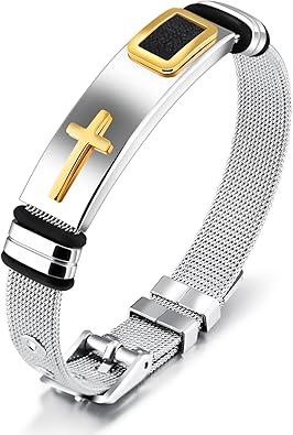 Amazon Rockyu 人気 ブランド ブレスレット メンズ レディース 男女兼用 ステンレス 金属アレルギー対応 ゴールド プレート 十字架 クロス 調整可能 メンズブレスレット 南米エスニック クリスマス ギフト ブレスレット 通販