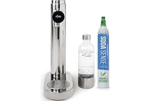 MonTen Soda - Polished Steel Sparkling Water Maker - Includes 60L Soda Sense CO2 Cylinder & Reusable 900ML PET Bottle - Stylish - Eco-Friendly - Home Soda Maker Made with Polishing Cloth
