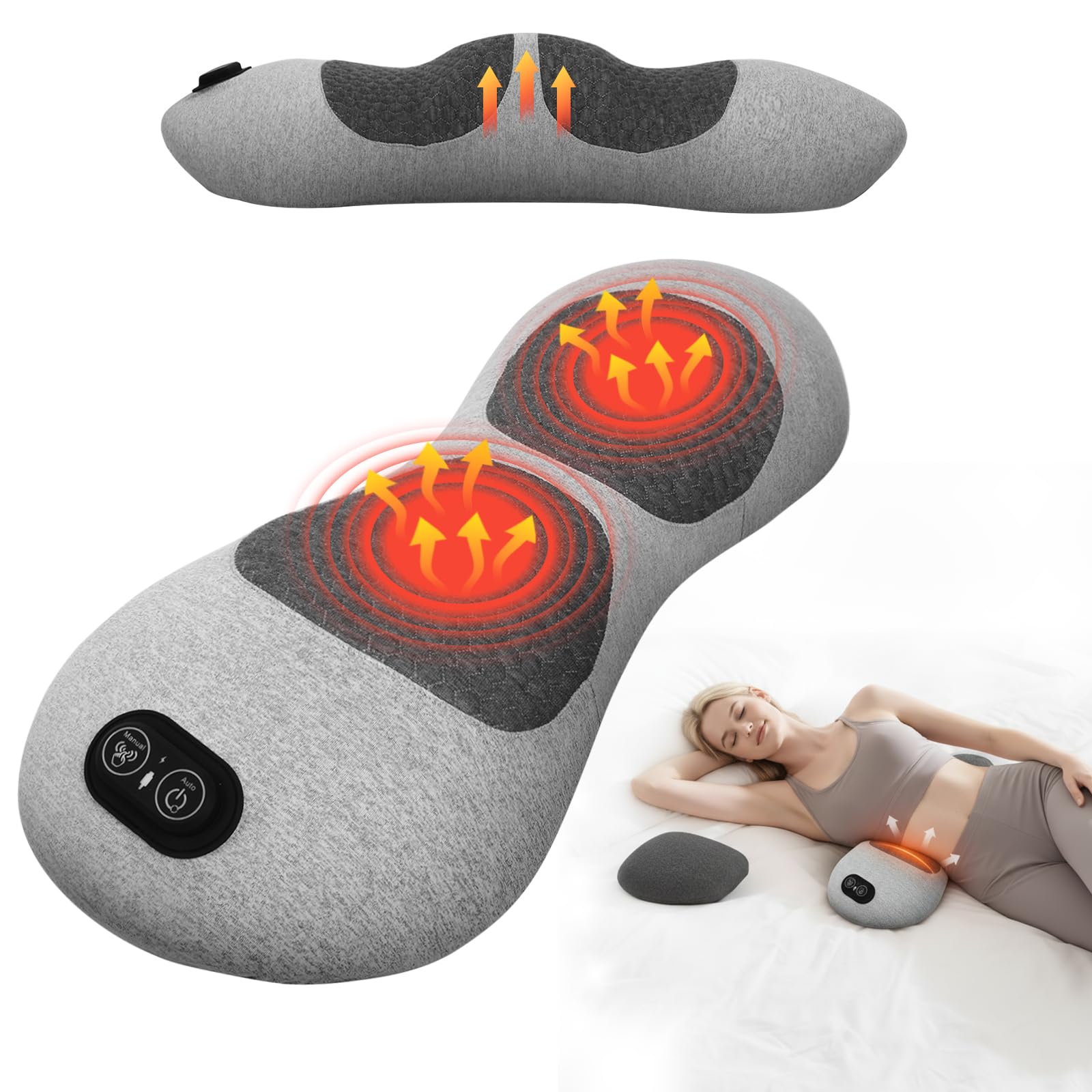 Photo 1 of 3-in-1 Lumbar Support Pillow with Heat & Massage, Ergonomic Memory-Foam Lower Back Massager, Smart Air-Lift Inflation, for Car/Bed/Office Chair, Corded Electric with Adjustable Intensity & Timer