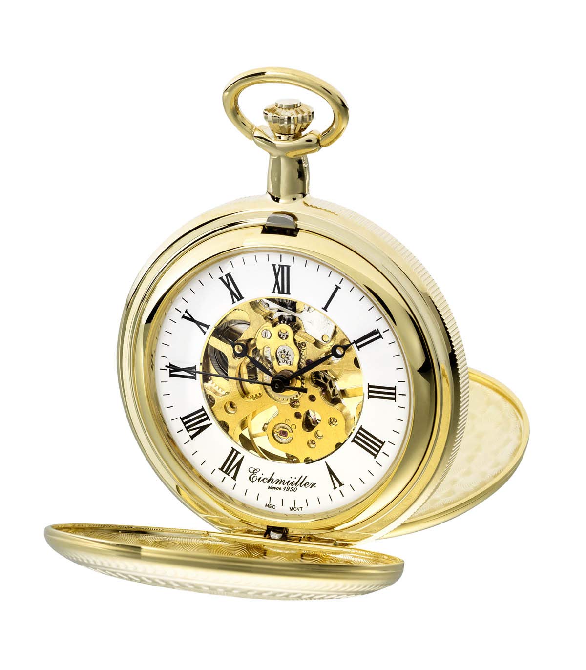Eichmüller Since 1950 Pocket Watch Mechanical Hand-Winding Skeleton Movement Including Chain 8214-01