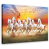 Seven Lucky Running Wild Horses Wall Art Animal Posters 7 Horses Running Painting 2 Canvas Poster Bedroom Decor Sports Landscape Office Room Decor Gift Frame-style Frame-style08x12inch(20x30cm)