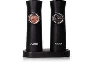 Flendy Gravity Electric Salt and Pepper Grinder Set Rechargeable, Automatic Salt and Pepper Grinder Set with USB C Charging Base, Gravity Salt and Pepper Shakers Set Electric