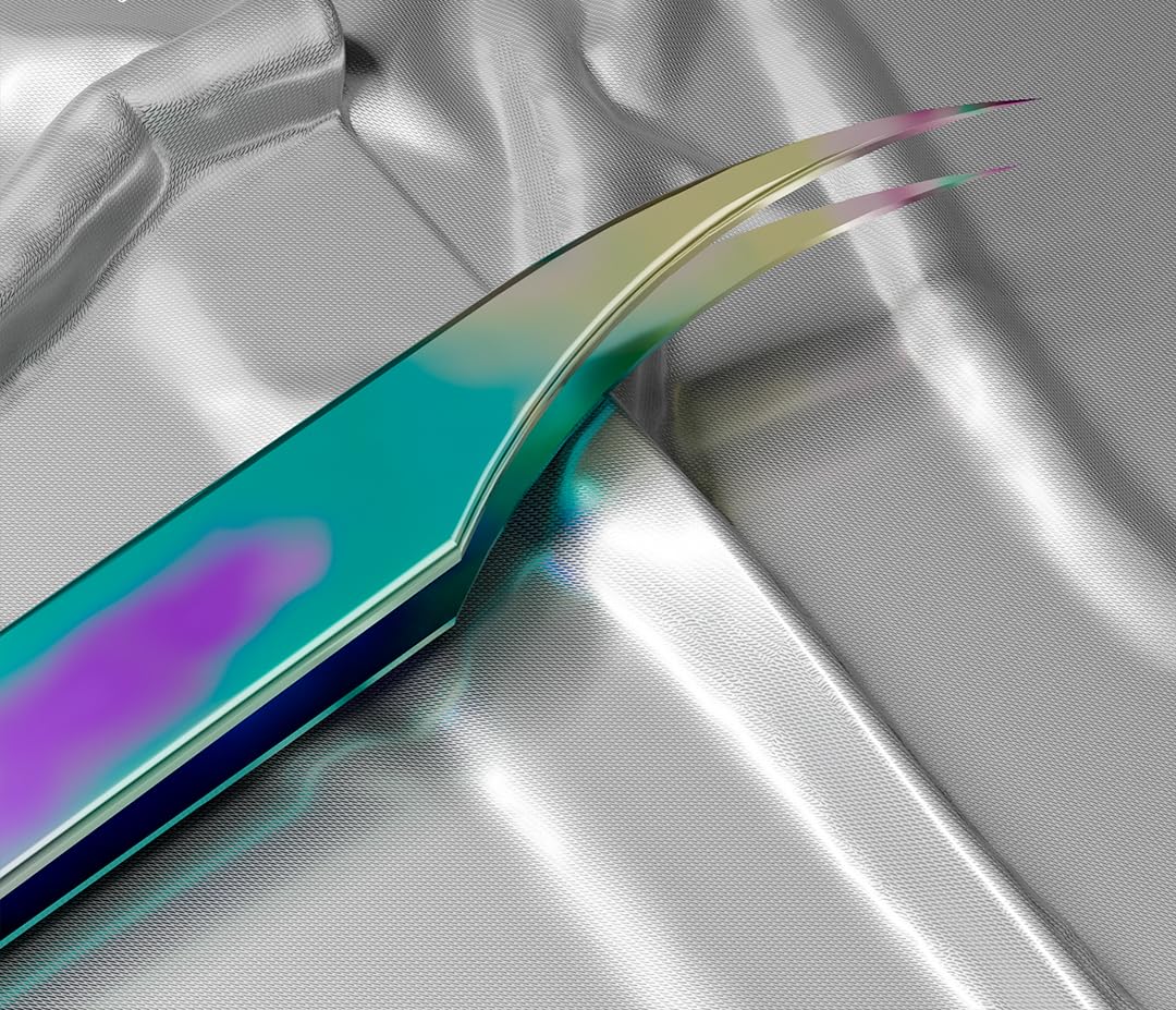 Professional Stainless Steel Tweezers Eyelash Tweezers Professional ‎Original Vetus Curved Isolation Tweezers MSC-18 by Imperial Lash ltd (Rainbow)