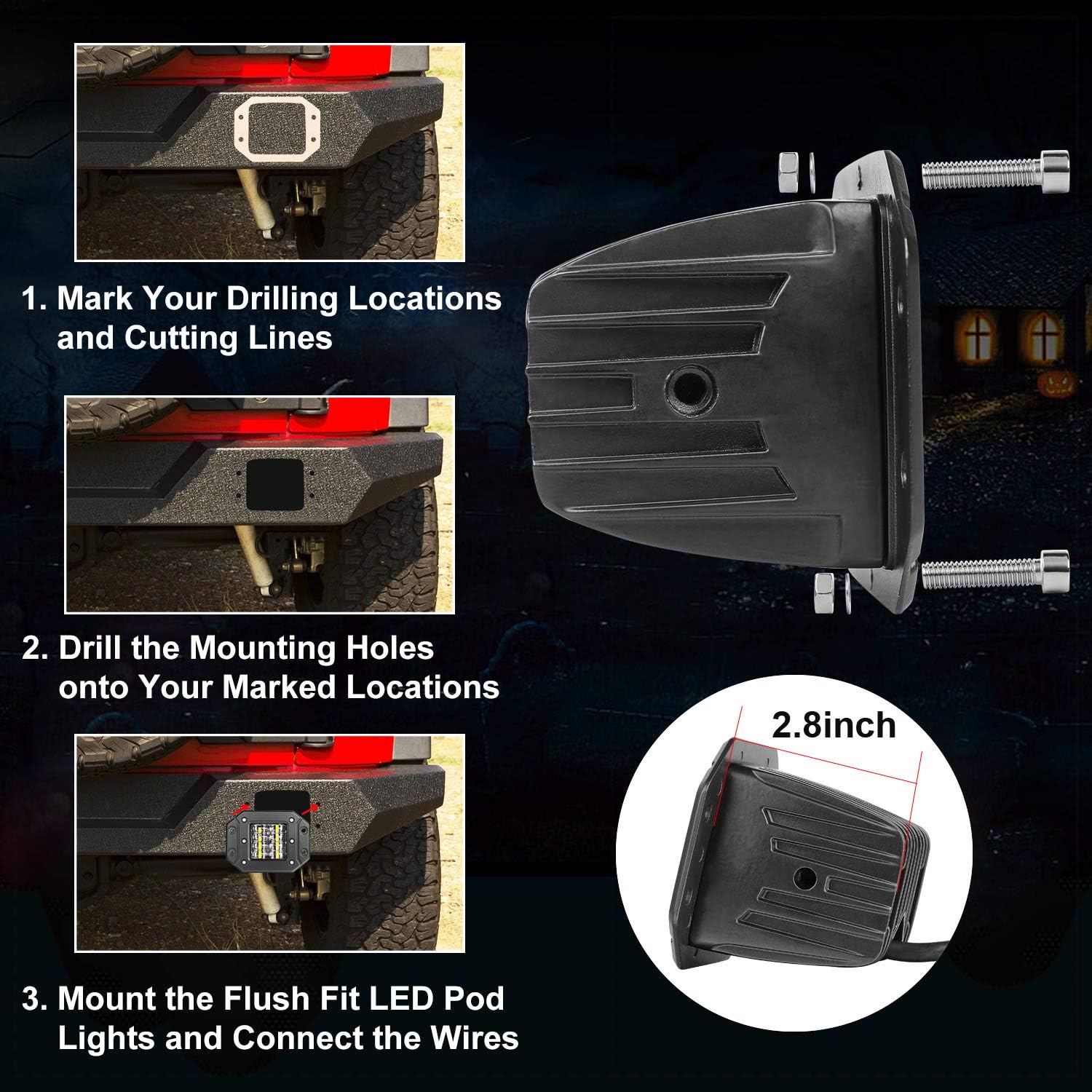 Teochew Led 2 Pack 4800lm 48w Led Pod Lights Flush Mount Bumper Light Work Light Spot