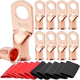 TKDMR 10 PCS 2 AWG - 3/8 Battery Cable Lugs Copper Wire Ring Terminals | UL,4:1 Heat Shrink Cable Ends,Wiring Connector Terminal End,Electrical Crimp Connectors