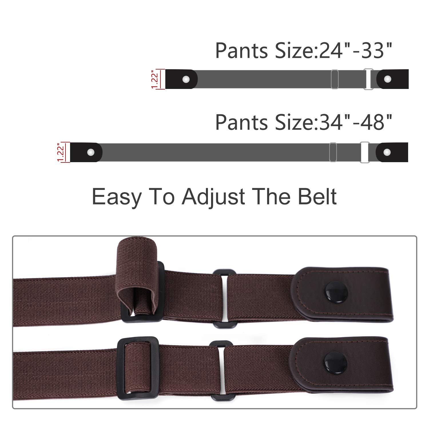 Nickle Free Metal Free Women No Buckle Invisible Stretch Belt For Jeans, Coffee, Large(Pants Size 34-48 Inches)