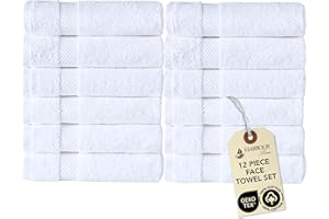 Harbourloom Mood Series White Face Towels Wash Cloth12 Piece Set 100% Turkish Cotton Highly Absorbent Towels for Bathroom, Gy