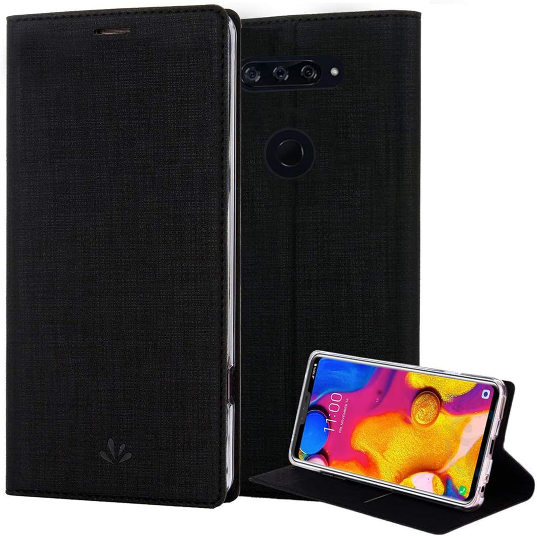 LG V35 ThinQ Case,LG V30 / LG V30S ThinQ / LG V30 Plus PU Leather Wallet Slim Thin Case Flip Folio [Kickstand Feature] with Card Holder Magnetic Closure TPU Bumper Full Cover for LG V35 ThinQ (Black)