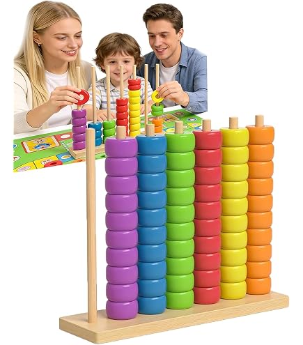 Color Stack - Jeu de couleurs - Défi de pile de couleur - Casse-tête de table compétitif pour soirée de jeu en famille avec supports et anneaux