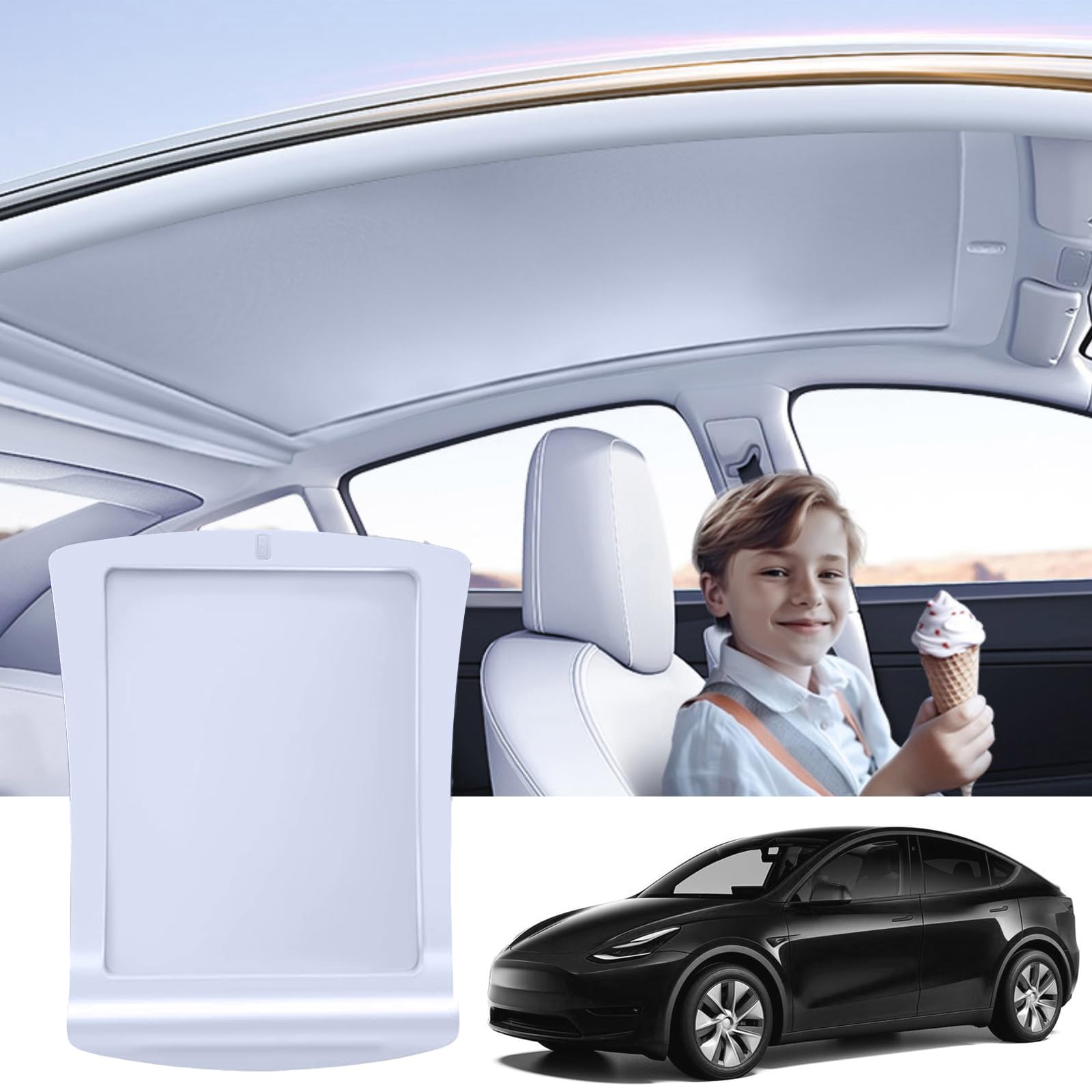 Photo 1 of **MISSING PARTS**Electric Sunshade Roof for Tesla Model Y, Retractable Sunshade Roof Heat Insulation Glass Roof for Tesla Model Y 2019~2024, 5 Layer 99.9% UV Protection, Interior Gray Hidden Wires