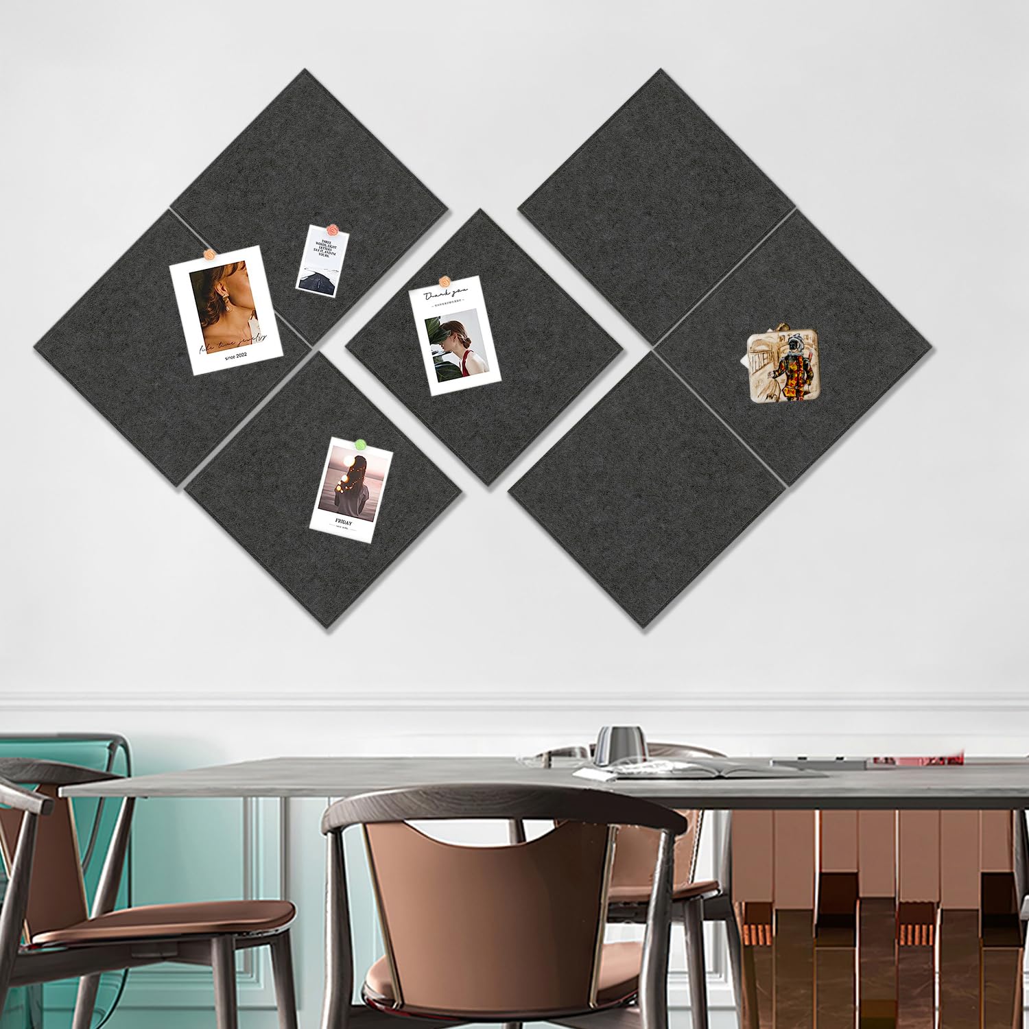 Filz Pinnwand,12 Stück Selbstklebende Korkplatte,30x30CM Groß,DIY Filz Memoboards Set für Fotos,Zeitpläne,Bulletin Board für Kinderzimmer,Klassenzimmer,Büro(montiert 121.9 cm x 96.5 cm) Dunkelgrau 3