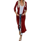 HZSONNE Women's Boho Long Casual Cardigan Long Sleeve Button Down Front Pocket Knitted Sweater Blouses