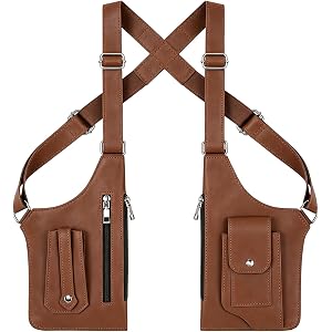 Double Shoulder Armpit Bag for Men, Anti-Theft Underarm Bag | Adjustable Straps, Leather Shoulder Bags with 3 Zippered Pocket