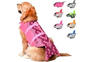 Doglay Shark Mermaid Dog Life Jacket, Ripstop Dog Life Vest Adjustable Pet Life Preserver for Small Medium Large Dogs, Pet Floatation Vest with Rescue Handle & Strong Buoyancy for Swimming