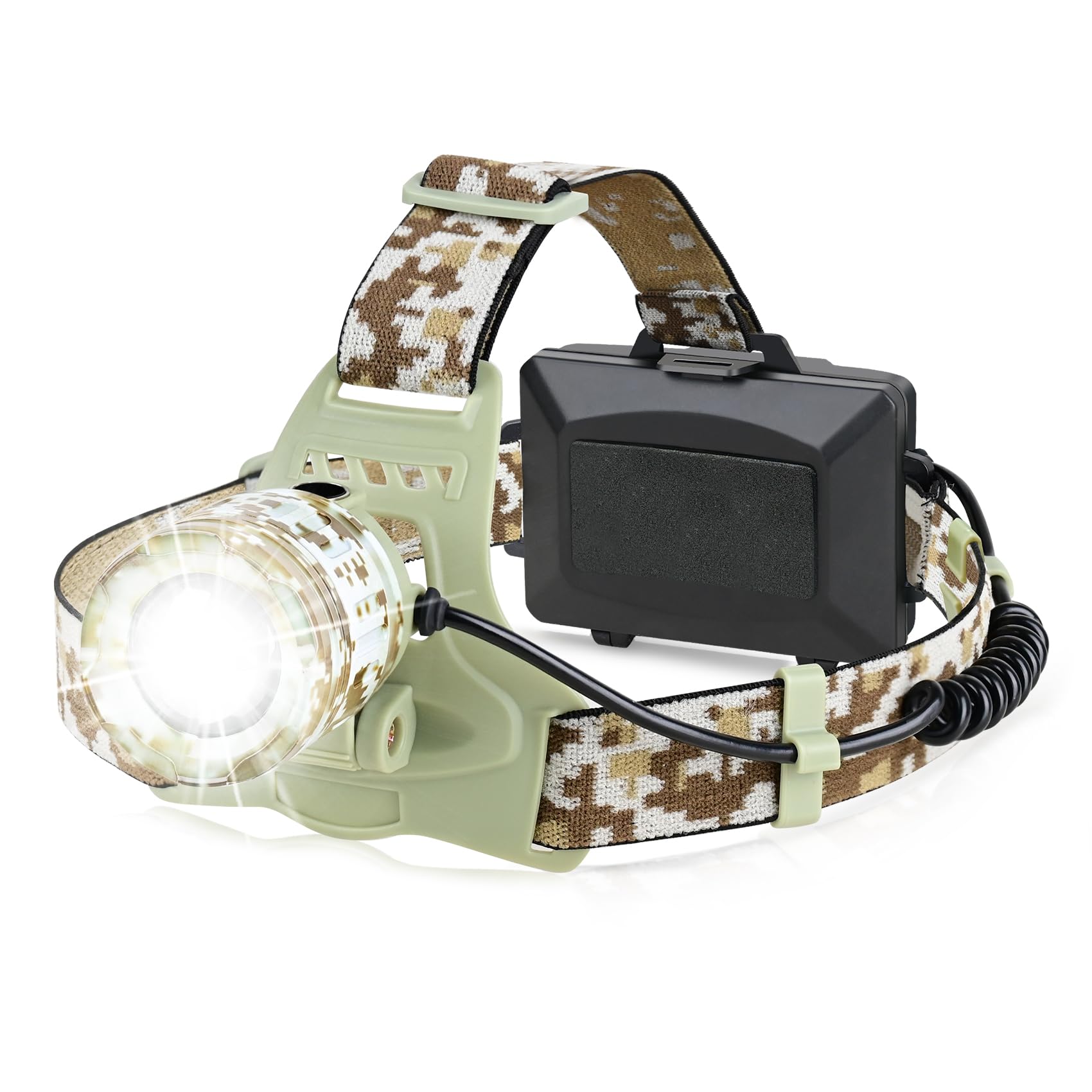 Foleto LED Rechargeable Head Torch, 3000 Lumens 4 Modes Headlight Super Bright Zoom Headlamp, 90° Adjustable IP68 Level Waterproof USB Head Lamps for Outdoor Camping Running Hunting Working