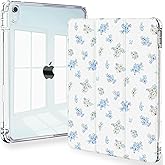 Feams Slim Case for iPad Air 11-inch M3 2025 / M2 2024, iPad Air 5th Generation 2022 / iPad Air 4th Generation 2020 10.9 Inch Case Clear Back with Pencil Holder & Auto Sleep, Blue Blossom