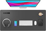 Aothia Leather Desk Pad Grey 36x17in Non-Slip Mouse Matte PU Leather