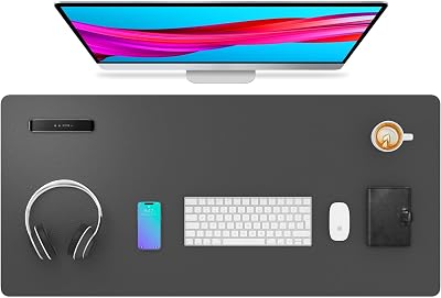 Aothia Leather Desk Pad Grey 36x17in Non-Slip Mouse Matte PU Leather