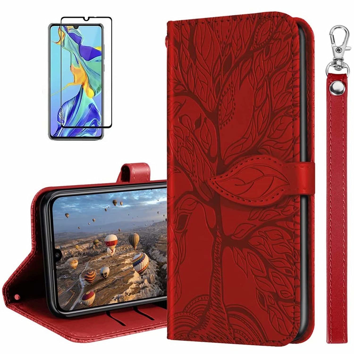MUTOUREN Case Compatible with Samsung Galaxy A12 PU Leather Protective Wallet Case Flip Cover Magnetic Closure Card Slot Bumper with 1* Screen Protector - Red โ image 1