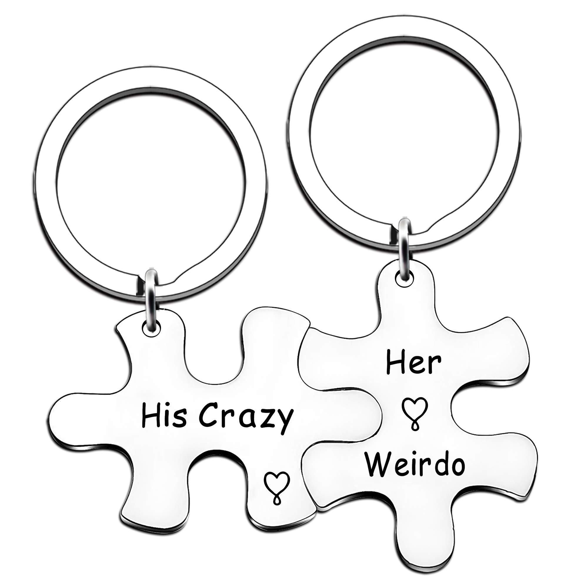 JMIMO Valentine Day Keyring Set Gift for Boyfriend and Girlfriend, His Crazy Her Weirdo Couple Key Chain for Thanksgiving Day Wedding, Stainless Steel Lover Jewelry Gifts