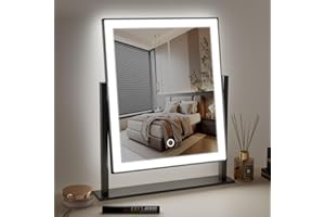 durup Lighted Hollywood Vanity Makeup Mirror with Light Smart Touch Control 3-Gear Dimable Light 360°Rotation (12in, Black)