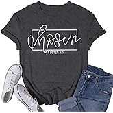 VQD Women's Christian Shirt Christ Chosen T-Shirts Bible Verse Tee Tops