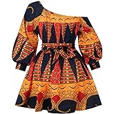 Haoohu Womens Boho African Style Floral Print Pleated Mini Swing Short Dress Top for Casual Club Party