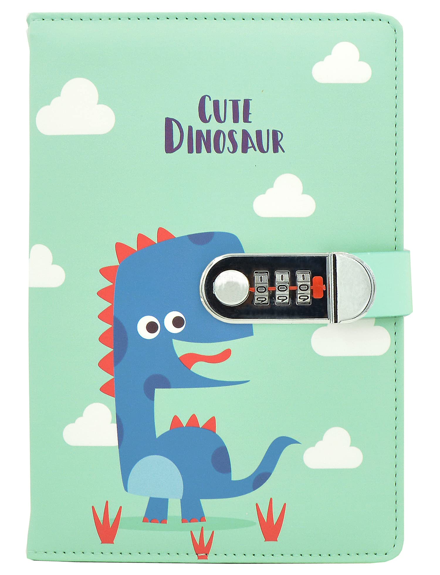 NectaRoy A5 Lockable Diary Travel Journal, PU Leather Cartoon Animals Pattern Password Notebook Sketchbook, Office School Supplies Student Stationery Birthday Gift, Pen Holder&Card Slots, 215x145mm