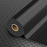 StellarStar 8x25 FT Garage Floor Mat, 2.8mm Thickened PVC Flooring Roll for Under Car, 200 SQFT Diamond Plate Black Garage Mats for Garage, Warehouse, Basement, Factory, Trailer (Include Tapes)