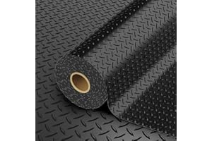 StellarStar 8x25 FT Garage Floor Mat, 2.8mm Thickened PVC Flooring Roll for Under Car, 200 SQFT Diamond Plate Black Garage Mats for Garage, Warehouse, Basement, Factory, Trailer (Include Tapes)
