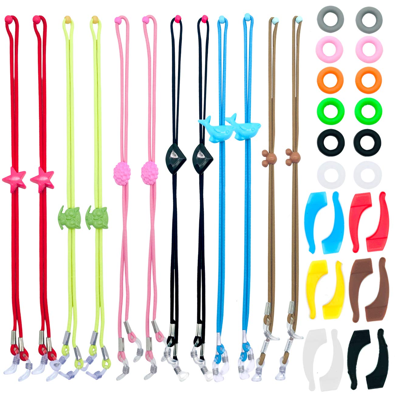 CKANDAY 12 Pieces Kids Eye Glasses Strap,with 12 Pair Silicone Ear Grip Holder,Adjustable Anti-slip Eyeglass Retainer Hooks for Sports Sunglasses Boys Girls Multicoloured