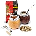BALIBETOV Yerba Mate Set - 2 Gourds, 2 Bombillas, 1 Cleaning Brush, 100gr Loose Leaf - Dark Brown