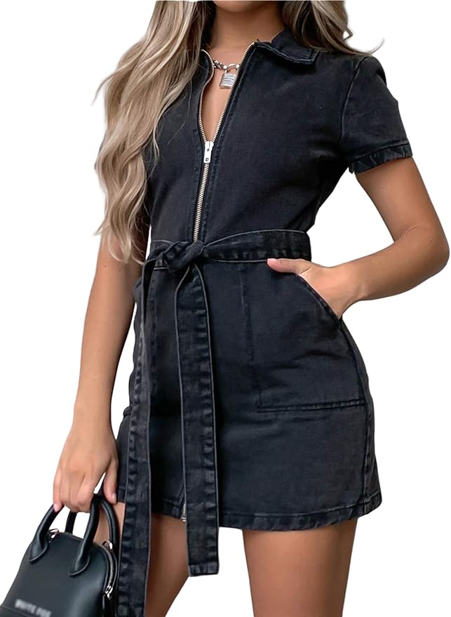 denim zip up dress