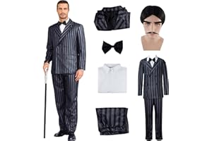 LILLIWEEN Men's 1920s Gangster Costume Pinstripe Suit Blazer Jacket Shirt Pants Set with Necktie Halloween Cosplay Outfits