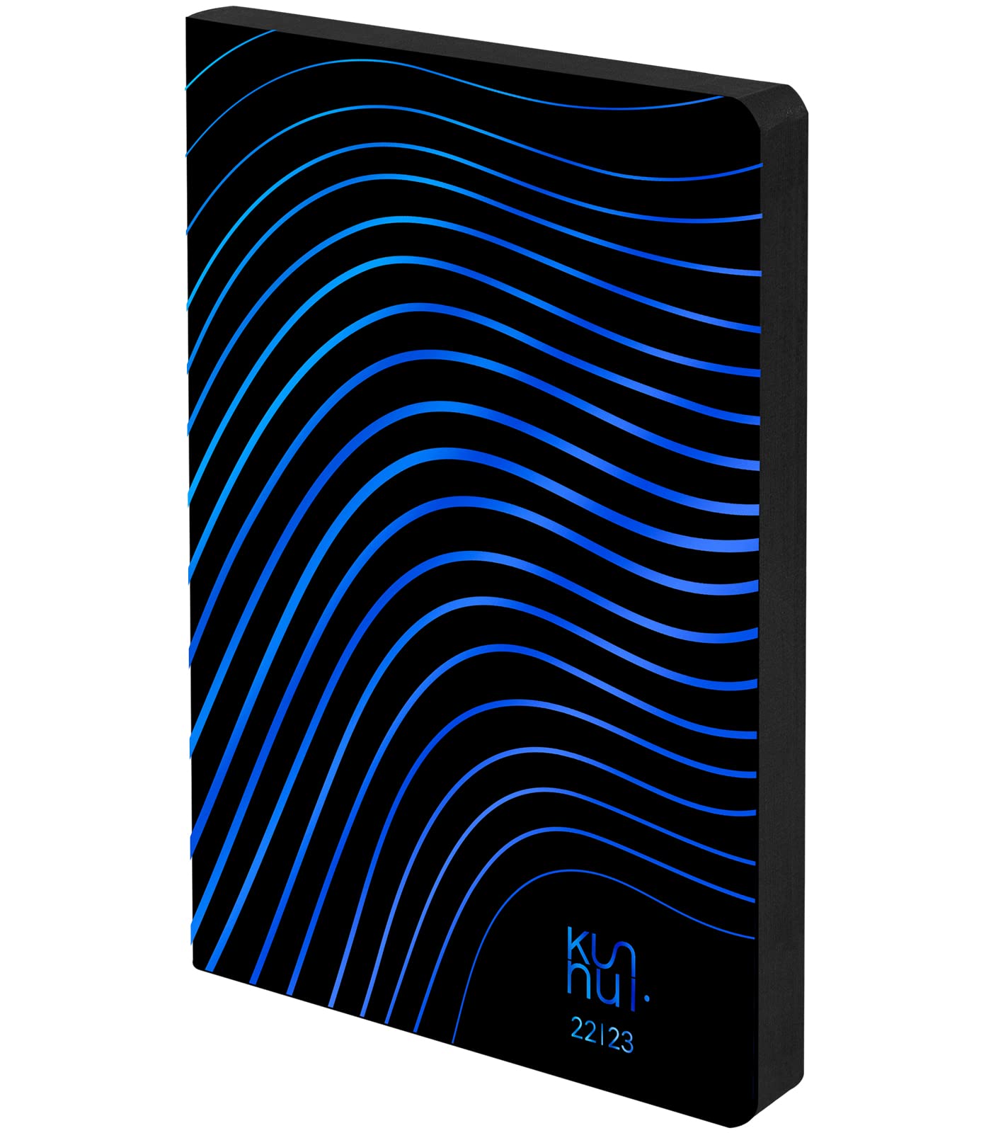 Diary 2022 2023 – Regenerated Leather – Dark Waves – Week to View – Size A5 – 15 x 21 cm – Language: Spanish – English – 2 Record Tapes and Stickers – Kunnui