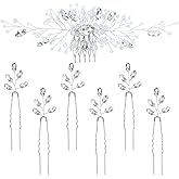 inSowni 7 Pieces Vintage Party Prom Wedding Bridal Silver Bead Crystal Rhinestone Hair Side Combs+U-shaped Hair Pins Bridal Headpieces for Brides Bridesmaids Women Girls