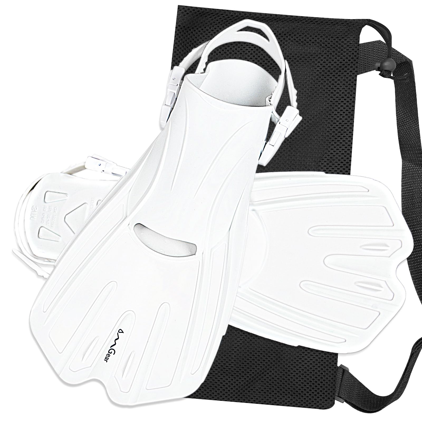 Photo 1 of OMGear Swim Fins Short Snorkel Fins Dive Flippers for Lap Swimming Snorkeling Diving Pool Activities Travel Size with Mesh Bag for Adult (Pure White007,L/XL)