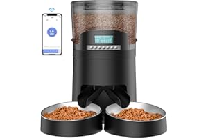 HoneyGuaridan Automatic Cat Feeder for 2 Cats 4.5L,Wi-Fi Smart Pet Feeder,Timer Cat Food Dispenser for Cats & Dogs, APP Control,Desiccant, Voice Recorder,Stainless Steel Bowl 1-6 Meals a Day (Black)