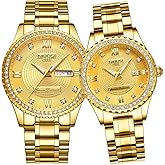 NIBOSI Watches for Couples Diamond Luxury Men and Women His and Hers Pair Watch Set Husband Wife Valentines Matching Wrist Watch Wedding Gifts Day Date Waterproof Quartz Analog