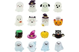 NIBERDA 16 pcs Luminous Resin Mini Ghost Figurines, Glow in The Dark Tiny Plastic Ghosts Miniature Halloween Figures to Hide