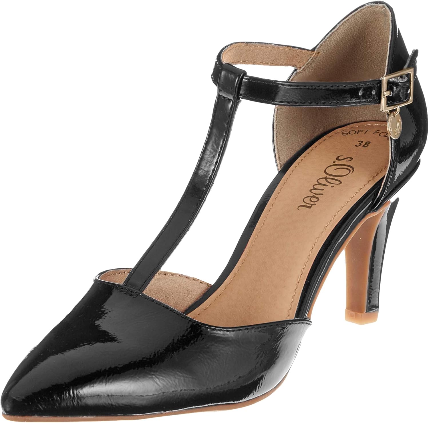 s.Oliver 552440522 018, Women’s TBar Pumps, Black (Black Patent 18