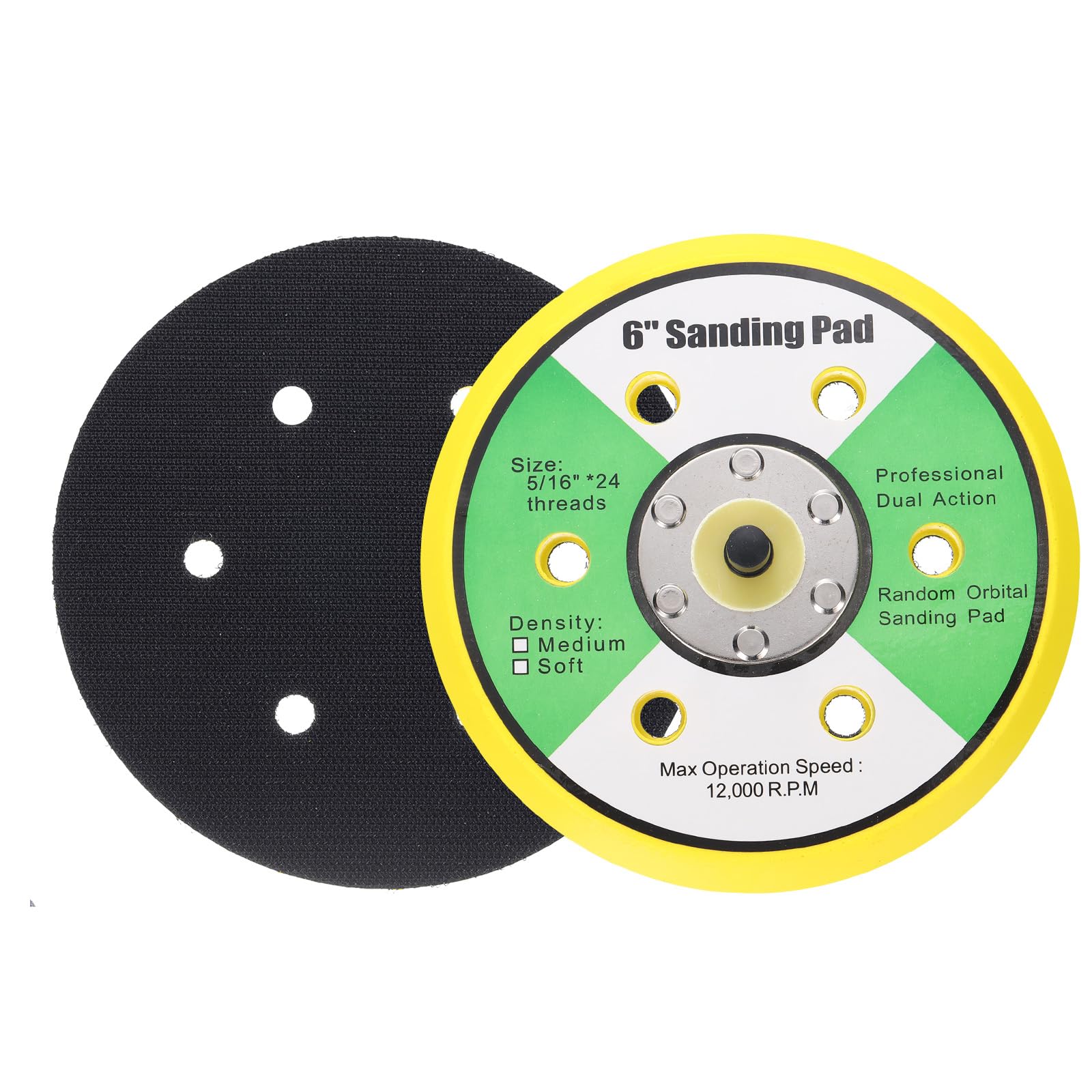 Sourcingmap 6 Inch Hook and Loop Backing Sanding Pads with 5/16"-24 Thread for Diamond Sanding Finishing Polishing Buffing Pads, Yellow and Black 2pcs