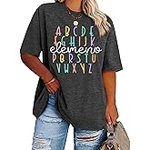 Plus Size Teacher Shirt Women Teaching Tshirt ABC Alphabet Graphic Tee Tops Teachers Gift T-Shirt