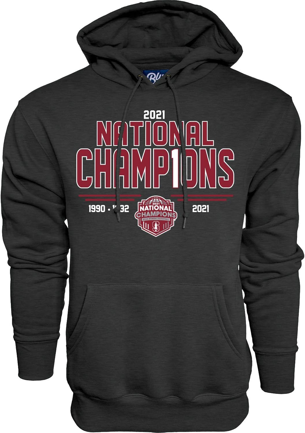 Blue 84 unisex-adult Stanford Cardinal Womens National Basketball Championship Hoodie 2021 Number 1 : Clothing