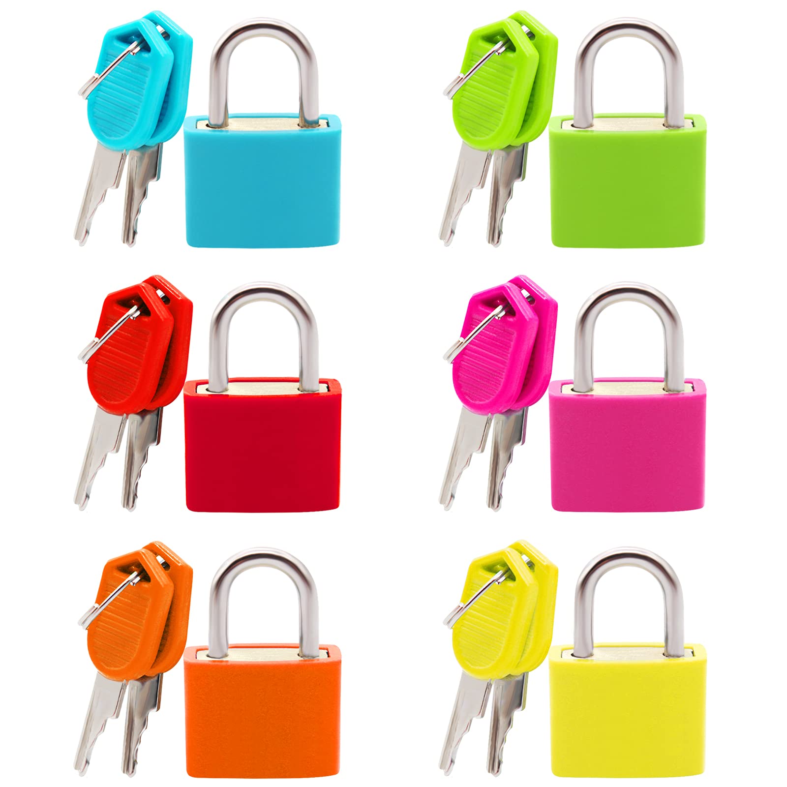 Cinvo Metal Padlocks 6 Pcs Suitcase Locks with Keys Colorful Small Locks for Suitcase Schoolbag Backpack Luggage Gym Diary Jewelry Box (Solid Brass Lock Coated with ABS to Resist Rust, 1.2×0.9Inch)