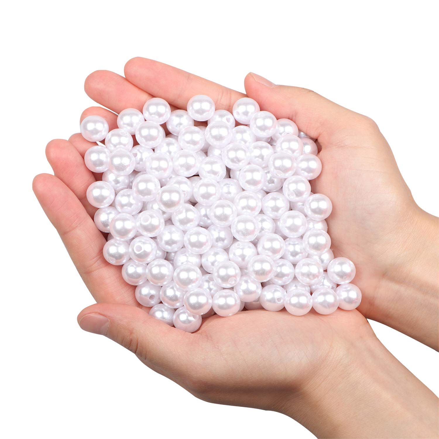 Yixuan Elegant Glossy Drilled Pearls Beads 180pcs 12mm Assorted Plastic Loose Beads for Jewellery Making, Vase Fillers, Candle Making, Table Scatter, Wedding, Home Decoration (White 12mm)