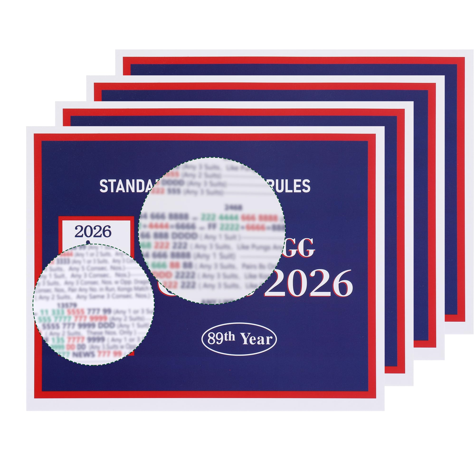 QEJ 2026 American Mahjongg Rule Reference Cards 4-Pack, Large Print Easy to Read, Waterproof Tear-Resistant Mah Jongg Guide Cards, Mahjong Accessories for Game Night Club Seniors
