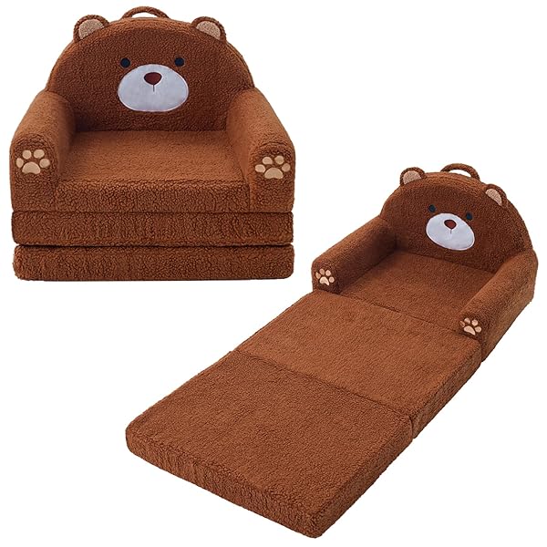 MOONBEEKI 2-IN-1 FOLDABLE TODDLER COUCH, SOFT SHERPA FABRIC...